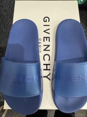 Givenchy Men’s Navy Blue Embossed Logo Slides